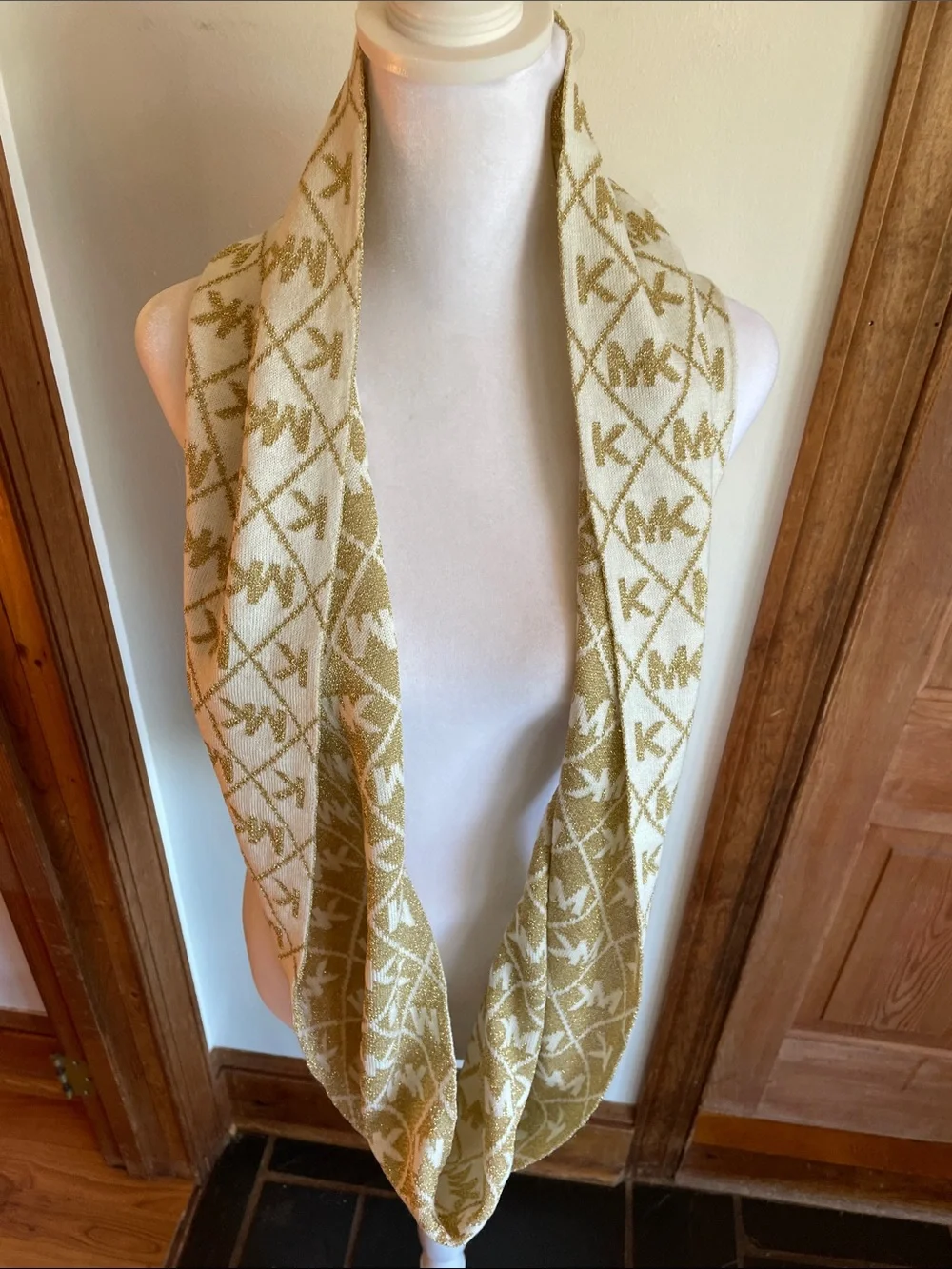 MICHAEL Michael Kors Cream and Gold Logo Infinity Loop Scarf